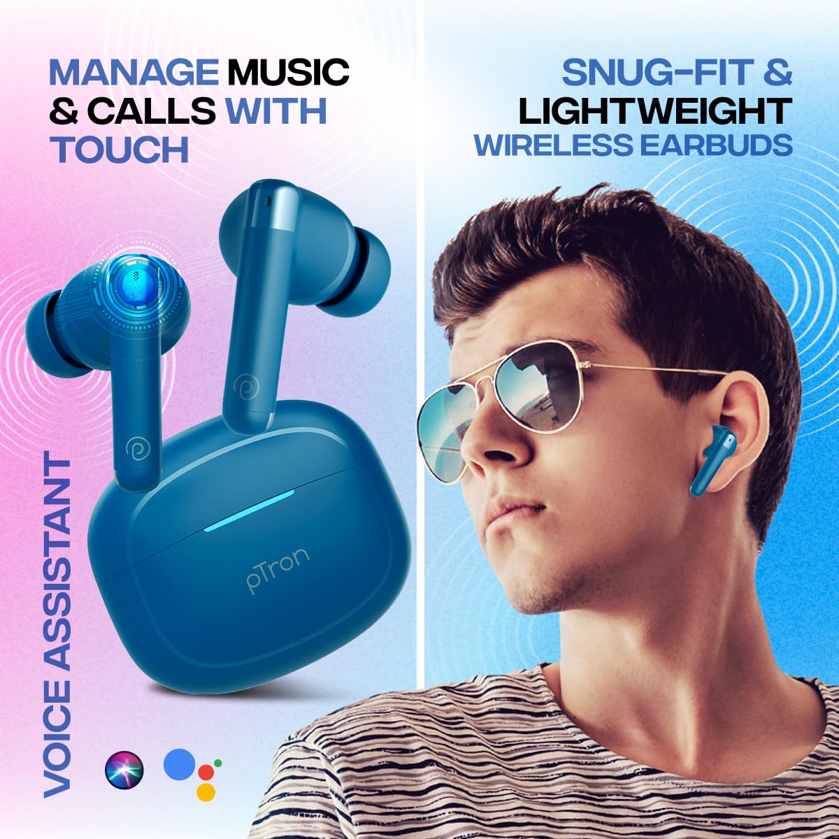 pTron Bassbuds Duo Pro TWS Earbuds, TruTalk AI-ENC Calls, 38H Playback Time, Deep Bass, Movie/Music Modes, in-Ear Bluetooth 5.3 Headphones with HD Mic,Fast..